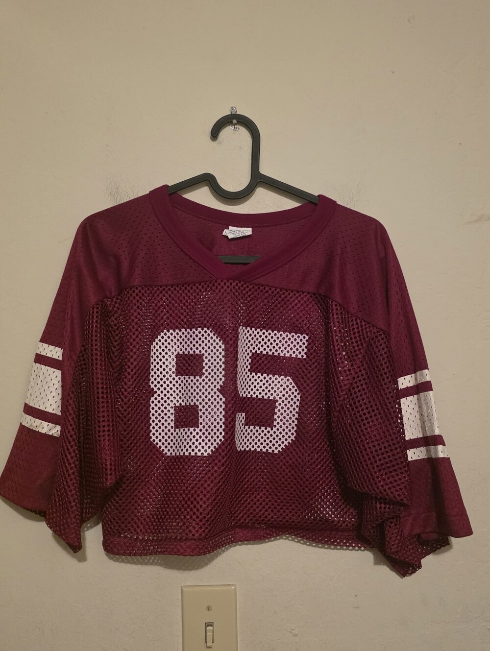Bike Maroon Mesh Football Jersey Top White Sleeve Stripes Size L/ XL Flawed